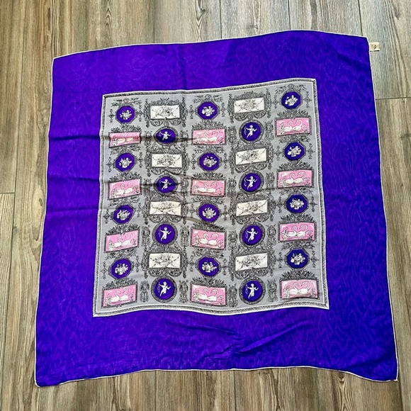 Purple and Gray Patterned silk Scarf 32/33 inches